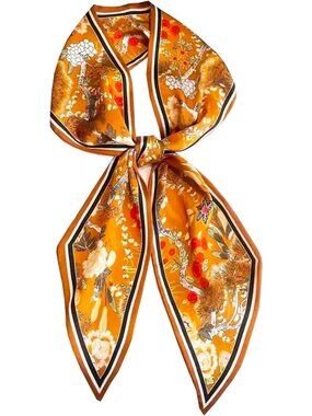 Women's Brilliant Orange Fashion Scarves Long Skinny Silky Hair Bags Scarf